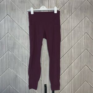 Athleta Laser Cut Salutation Plum Workout Leggings